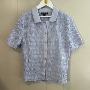J.Crew Light Blue Smocked Button-Up Blouse Gold Button Detail Women’s Small